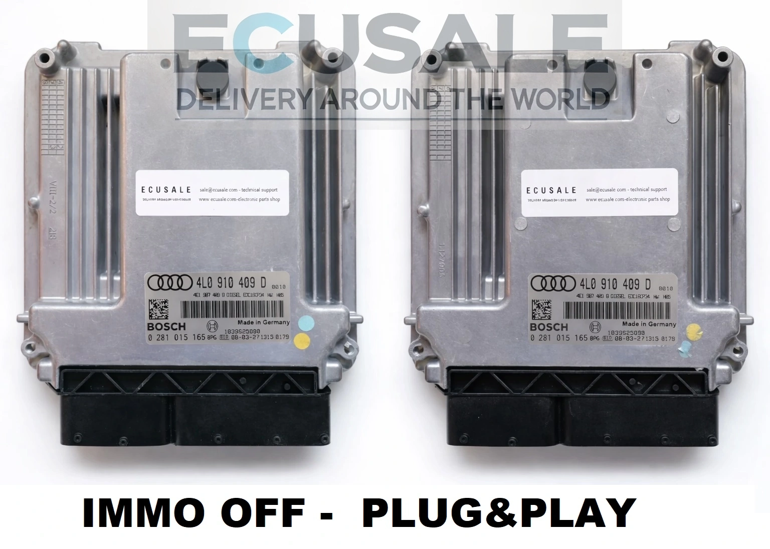 Conjunto de 2 centralinas de motor 4L0910409D / 0281015165 para Audi Q7 4.2 TDI – conjunto Master + Slave ECU ENGINE CONTROLLER IMMO OFF preparado para montagem Plug & Play.